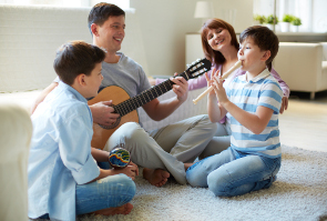 A family playing music together.