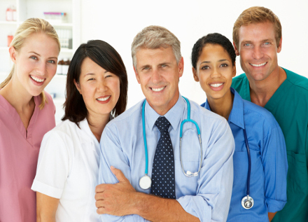 A group of medical professionals. Click to learn more about our services for professional health institutions.
